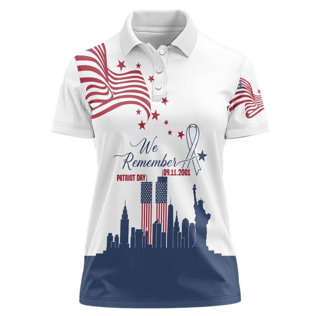 Patriot Day 911 Memorial Women Polo Shirt American Flag and New York City Skyline Design - Wonder Print Shop