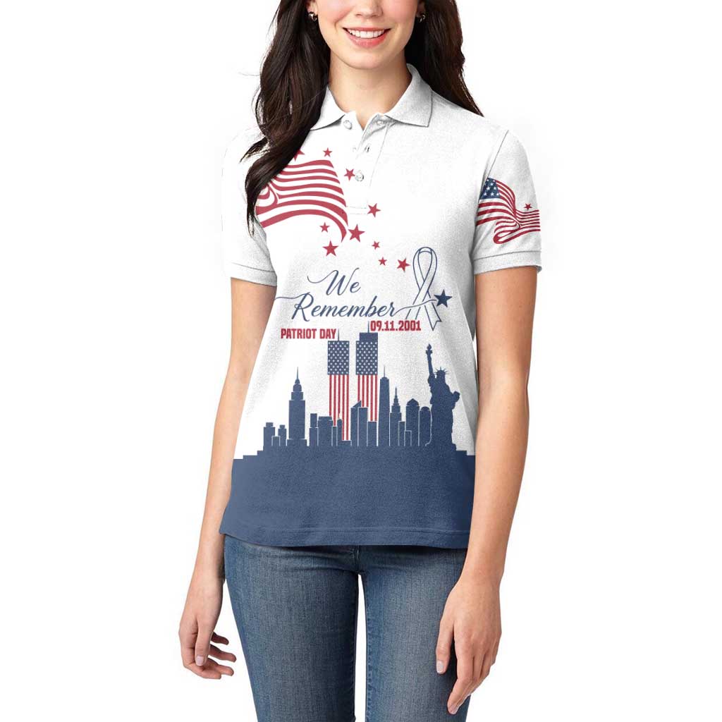 Patriot Day 911 Memorial Women Polo Shirt American Flag and New York City Skyline Design - Wonder Print Shop