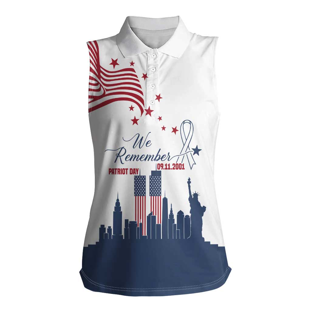 Patriot Day 911 Memorial Women Sleeveless Polo Shirt American Flag and New York City Skyline Design - Wonder Print Shop