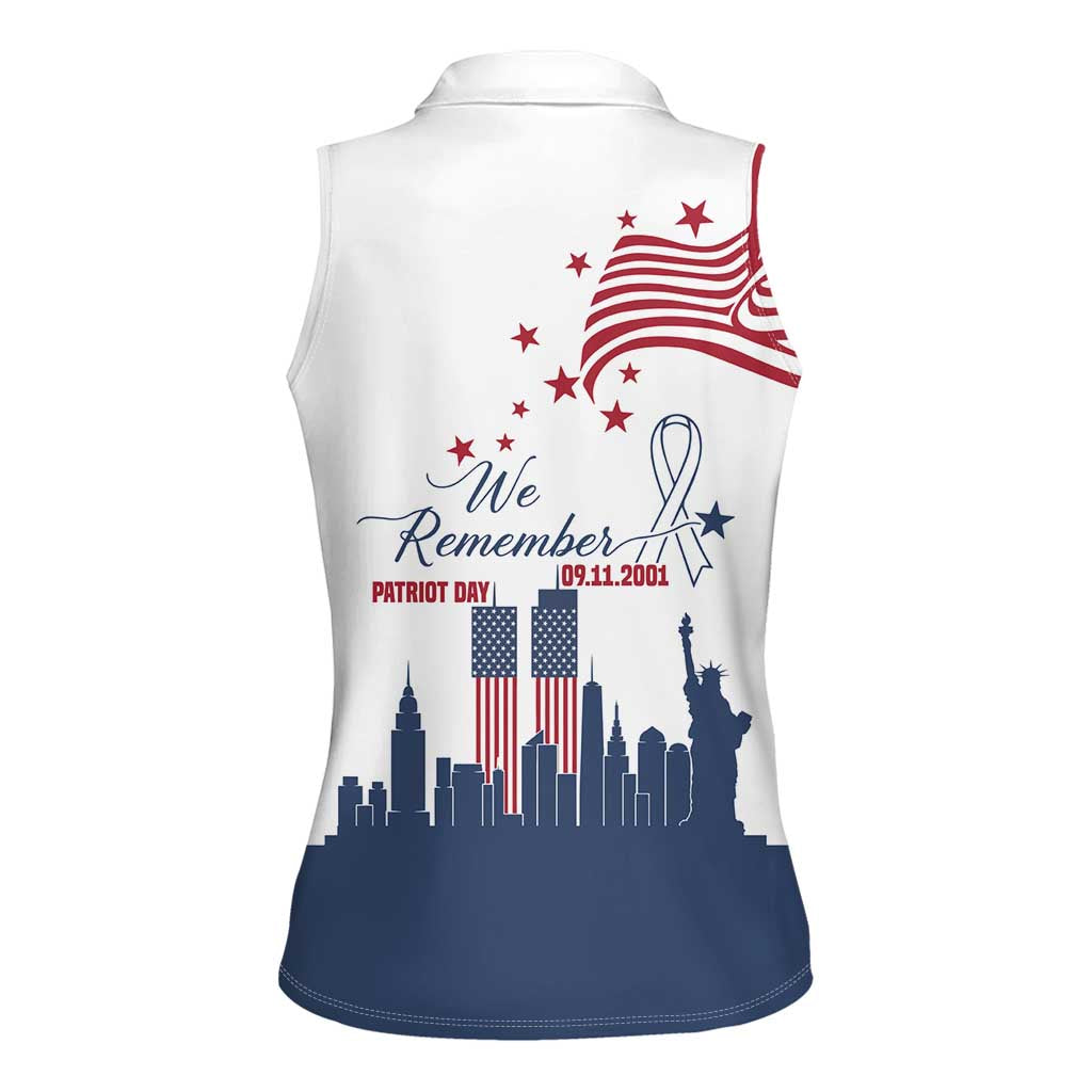 Patriot Day 911 Memorial Women Sleeveless Polo Shirt American Flag and New York City Skyline Design - Wonder Print Shop