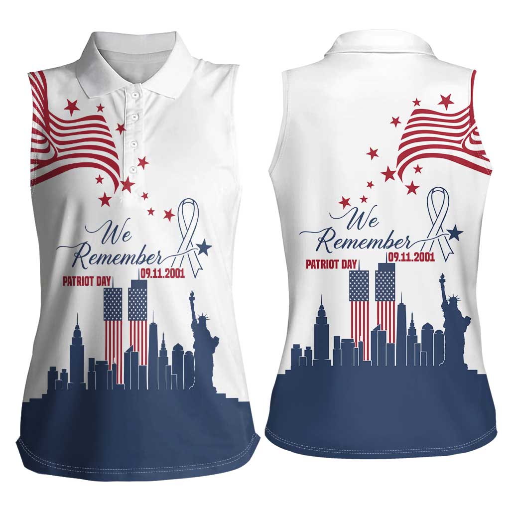 Patriot Day 911 Memorial Women Sleeveless Polo Shirt American Flag and New York City Skyline Design - Wonder Print Shop
