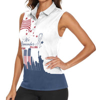 Patriot Day 911 Memorial Women Sleeveless Polo Shirt American Flag and New York City Skyline Design - Wonder Print Shop