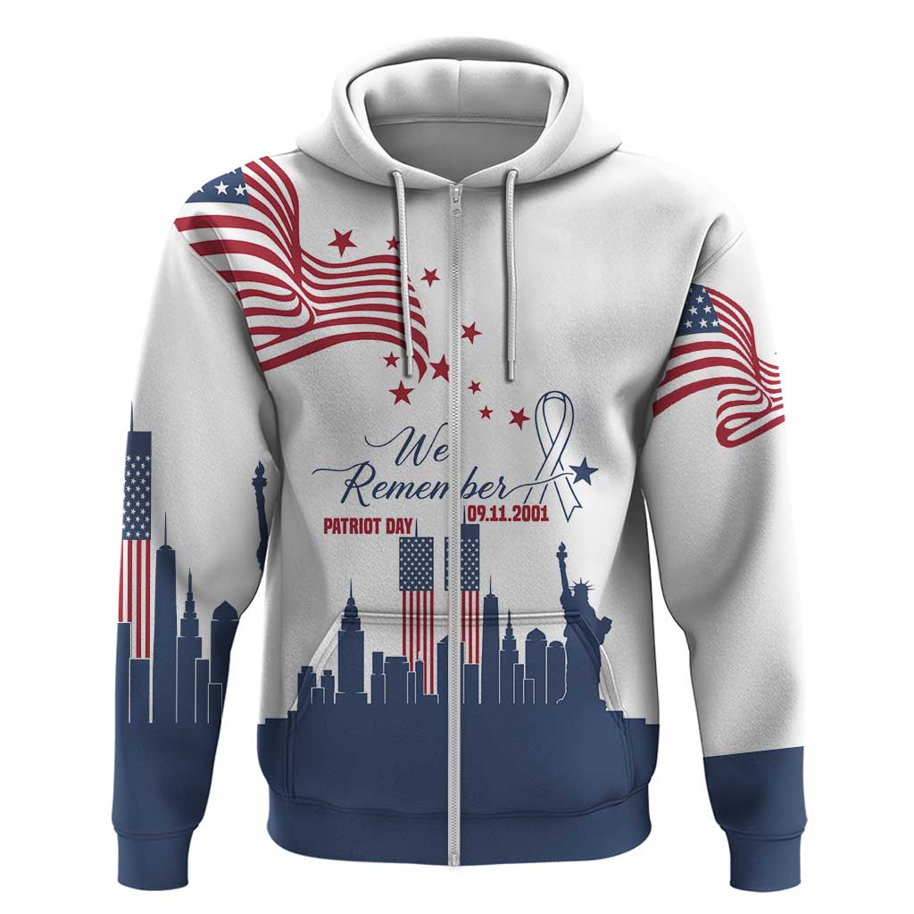 Patriot Day 911 Memorial Zip Hoodie American Flag and New York City Skyline Design - Wonder Print Shop