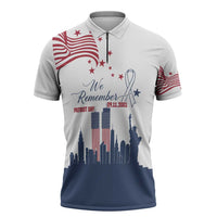 Patriot Day 911 Memorial Zipper Polo Shirt American Flag and New York City Skyline Design - Wonder Print Shop