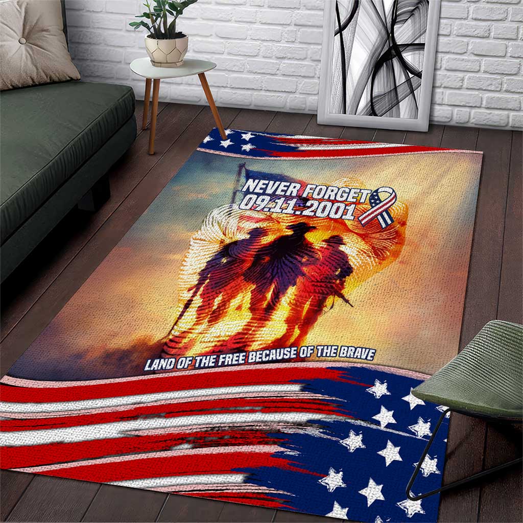 911 Memorial Patriot Day Area Rug American Flag and Soldier Tribute Never Forget - Wonder Print Shop