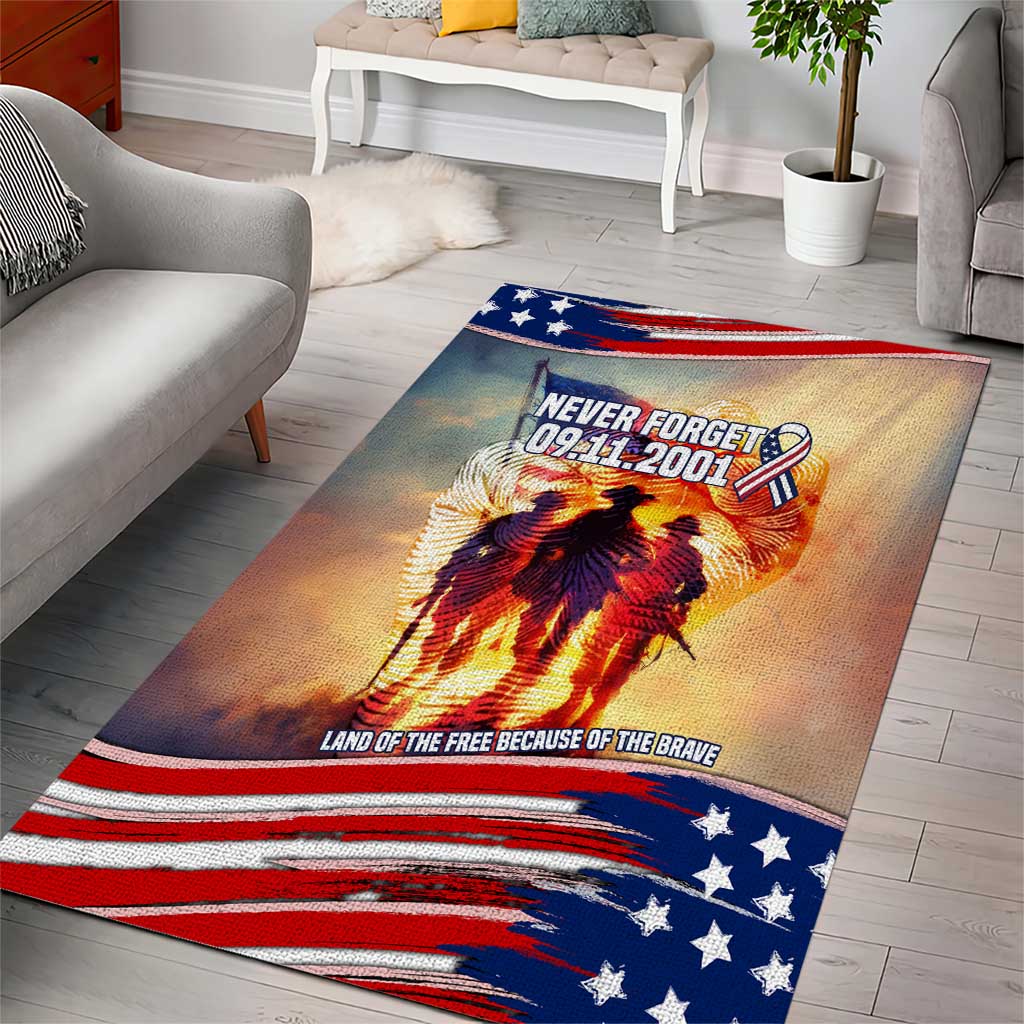 911 Memorial Patriot Day Area Rug American Flag and Soldier Tribute Never Forget - Wonder Print Shop
