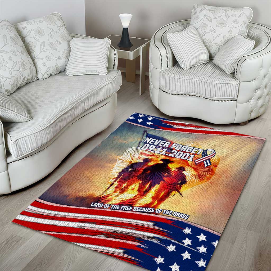 911 Memorial Patriot Day Area Rug American Flag and Soldier Tribute Never Forget - Wonder Print Shop