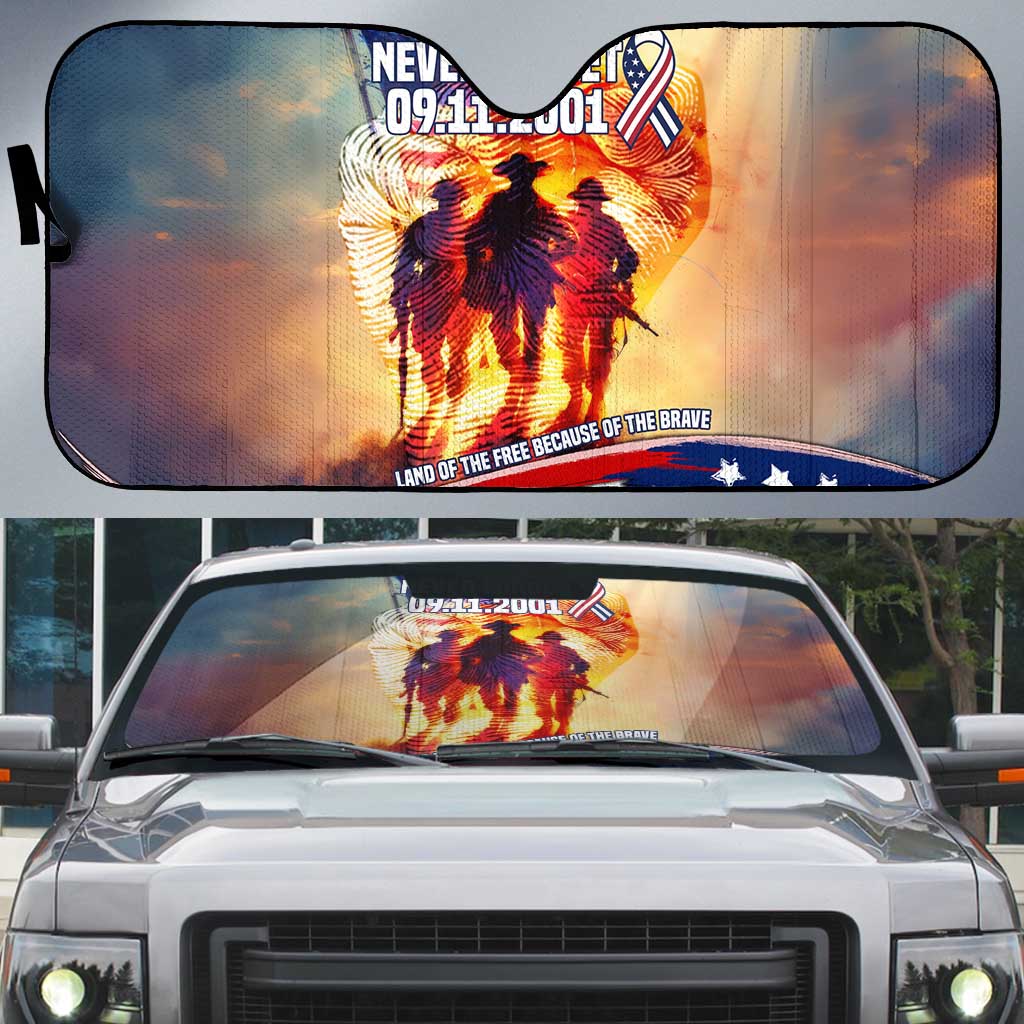 911 Memorial Patriot Day Auto Sun Shade American Flag and Soldier Tribute Never Forget - Wonder Print Shop