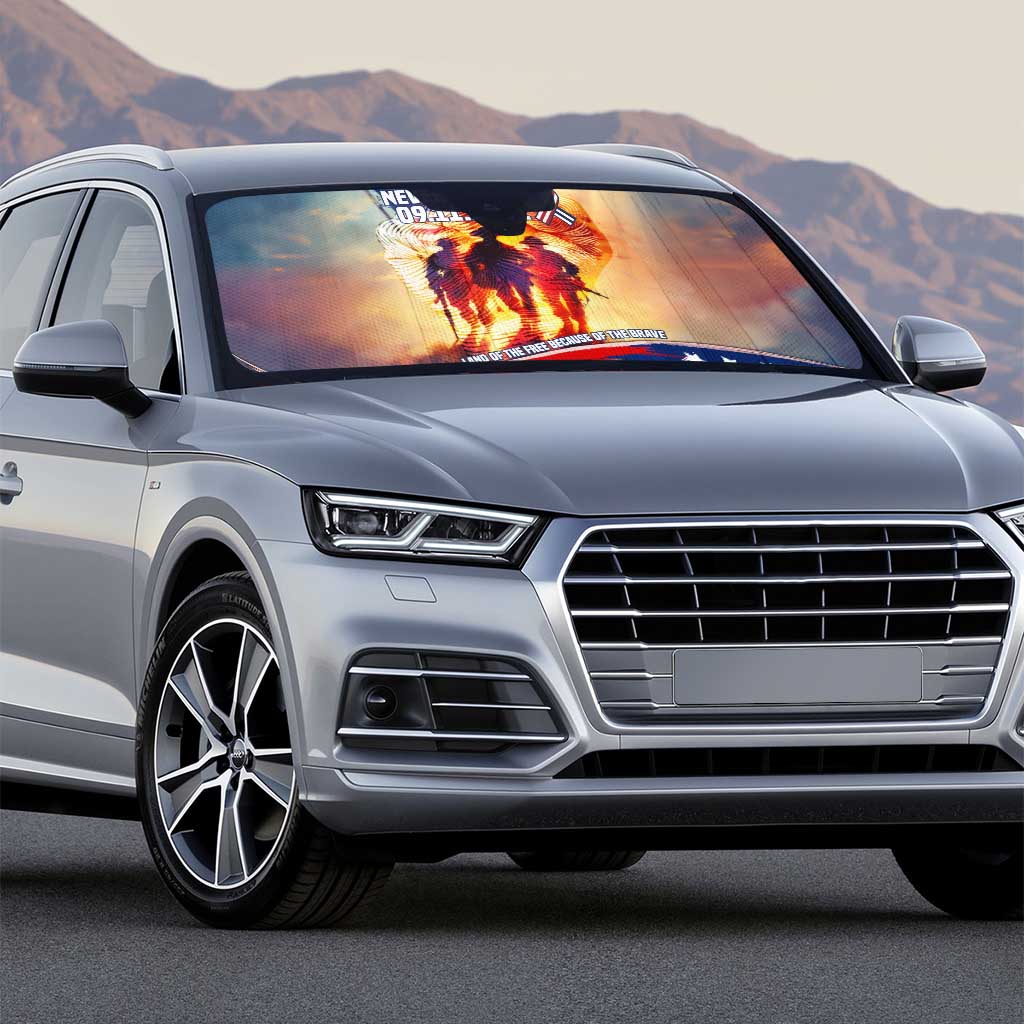 911 Memorial Patriot Day Auto Sun Shade American Flag and Soldier Tribute Never Forget - Wonder Print Shop