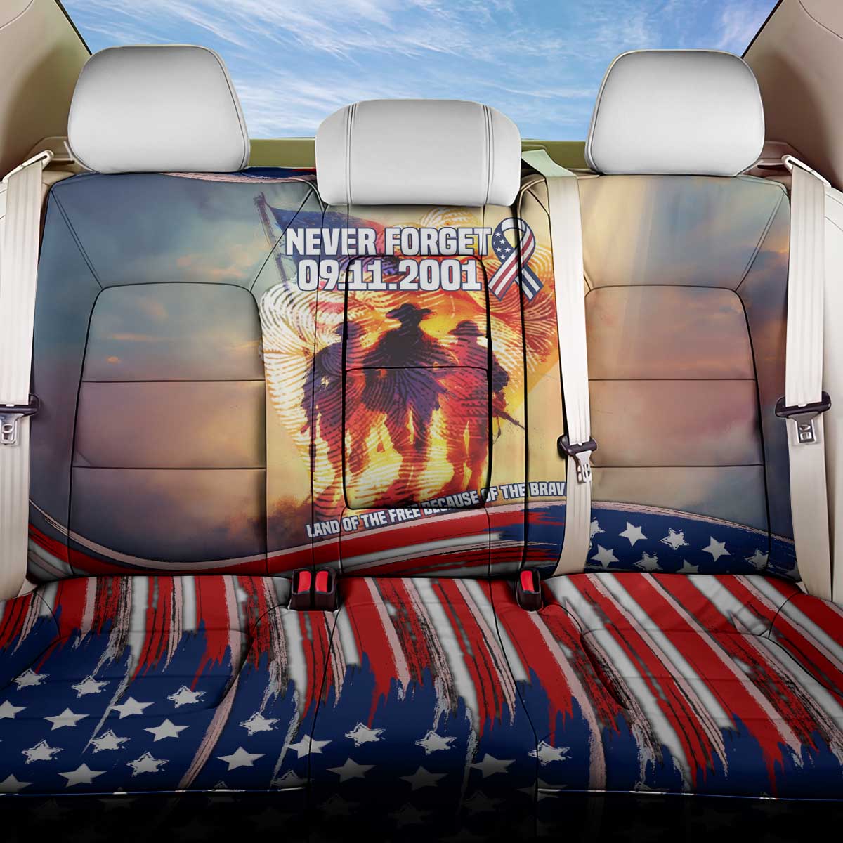 911 Memorial Patriot Day Back Car Seat Cover American Flag and Soldier Tribute Never Forget - Wonder Print Shop