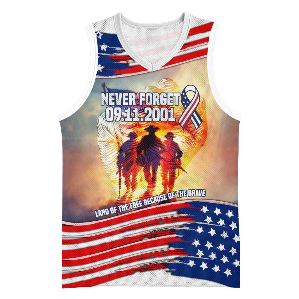 911 Memorial Patriot Day Basketball Jersey American Flag and Soldier Tribute Never Forget - Wonder Print Shop