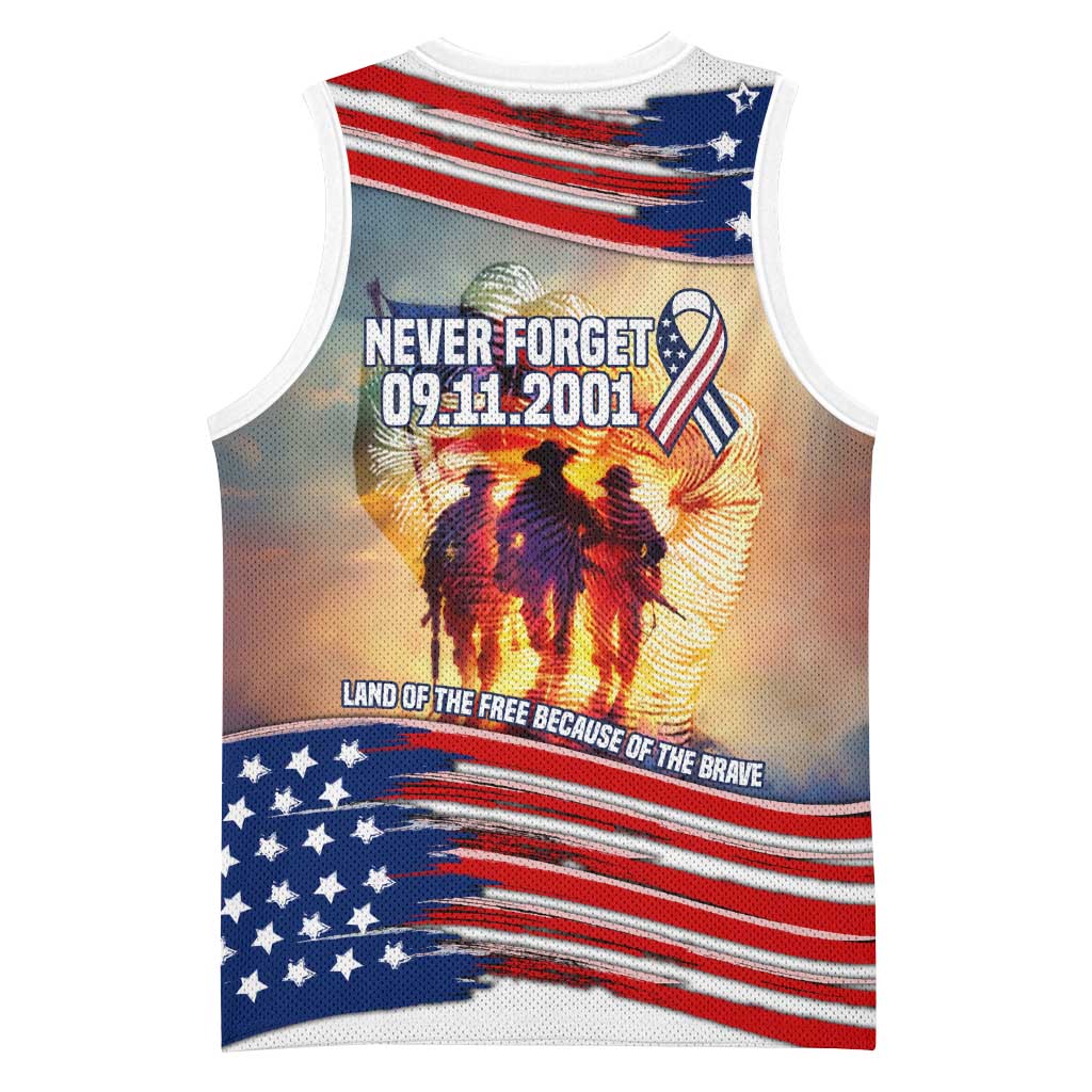 911 Memorial Patriot Day Basketball Jersey American Flag and Soldier Tribute Never Forget - Wonder Print Shop
