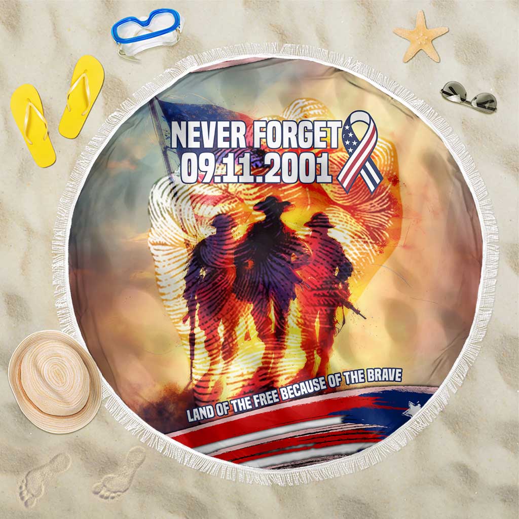 911 Memorial Patriot Day Beach Blanket American Flag and Soldier Tribute Never Forget - Wonder Print Shop