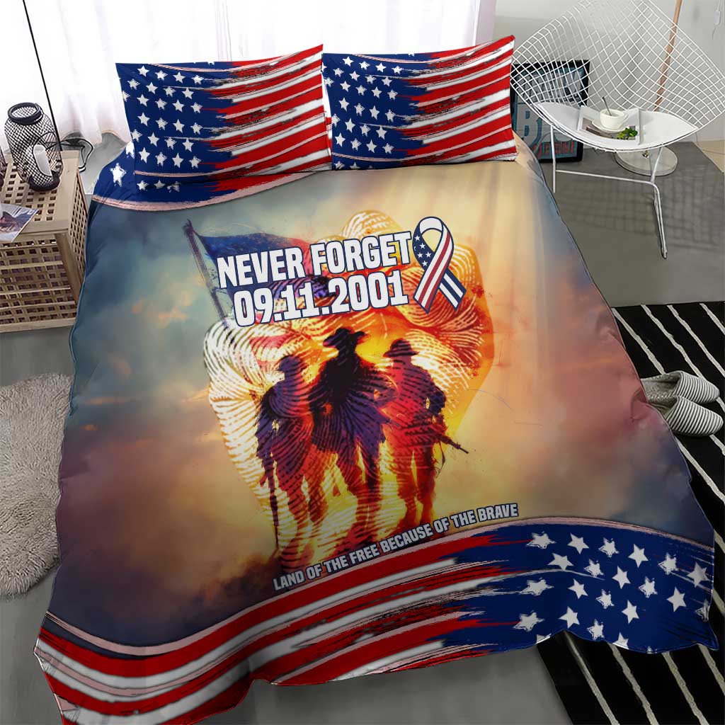 911 Memorial Patriot Day Bedding Set American Flag and Soldier Tribute Never Forget - Wonder Print Shop