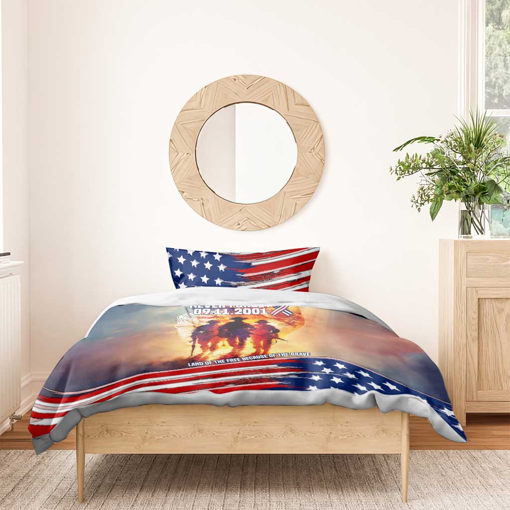 911 Memorial Patriot Day Bedding Set American Flag and Soldier Tribute Never Forget - Wonder Print Shop