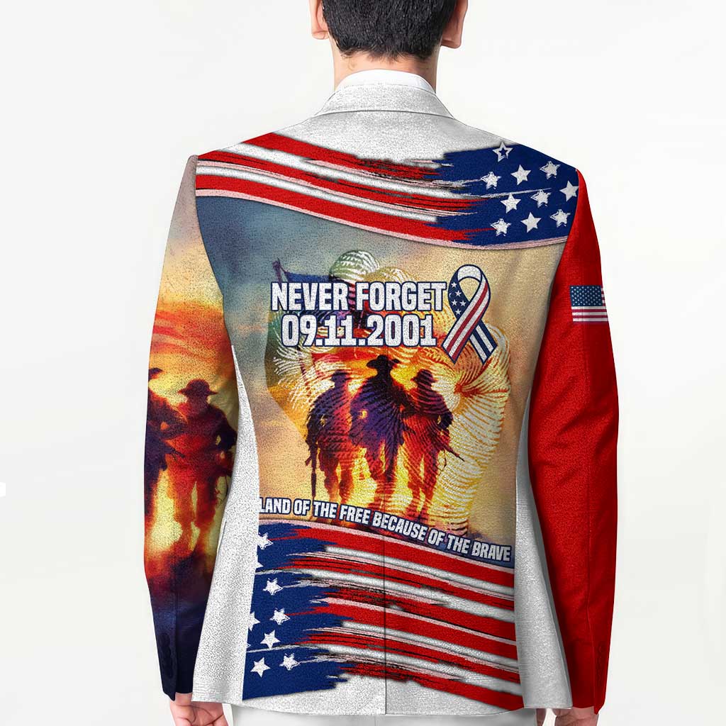 911 Memorial Patriot Day Blazer American Flag and Soldier Tribute Never Forget - Wonder Print Shop