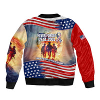 911 Memorial Patriot Day Bomber Jacket American Flag and Soldier Tribute Never Forget - Wonder Print Shop