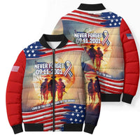 911 Memorial Patriot Day Bomber Puffer Jacket American Flag and Soldier Tribute Never Forget - Wonder Print Shop
