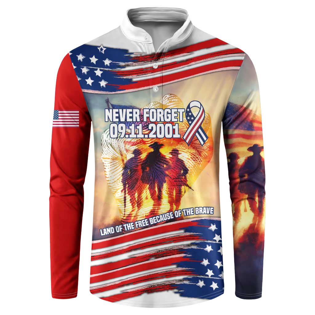 911 Memorial Patriot Day Button Sweatshirt American Flag and Soldier Tribute Never Forget - Wonder Print Shop