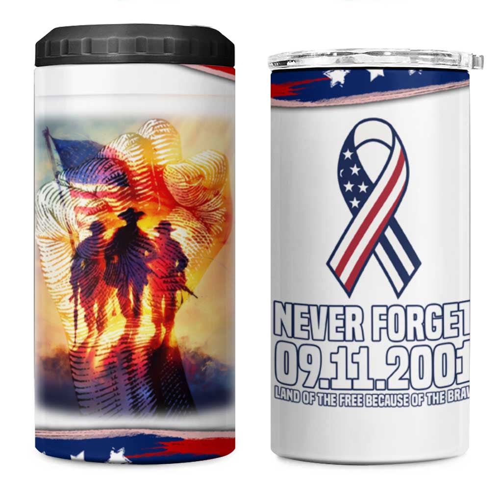 911 Memorial Patriot Day 4 in 1 Can Cooler Tumbler American Flag and Soldier Tribute Never Forget - Wonder Print Shop