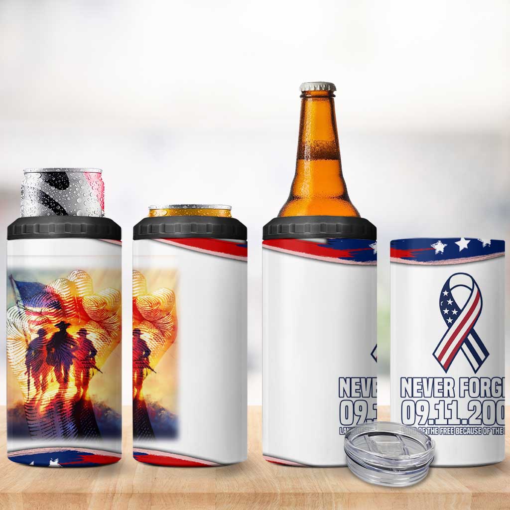 911 Memorial Patriot Day 4 in 1 Can Cooler Tumbler American Flag and Soldier Tribute Never Forget - Wonder Print Shop