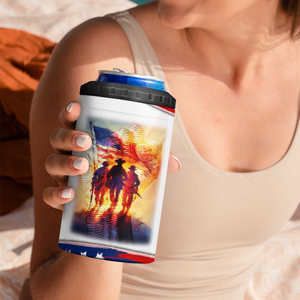 911 Memorial Patriot Day 4 in 1 Can Cooler Tumbler American Flag and Soldier Tribute Never Forget - Wonder Print Shop