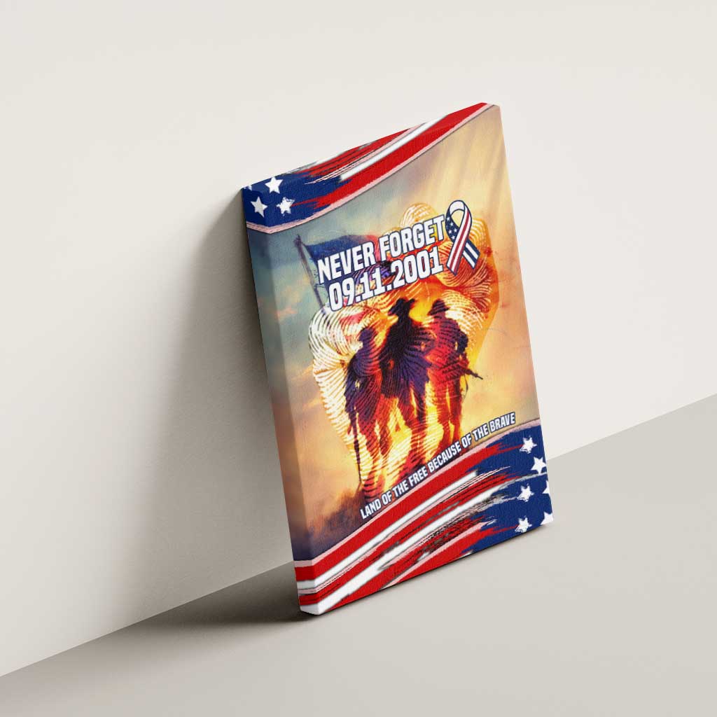 911 Memorial Patriot Day Canvas Wall Art American Flag and Soldier Tribute Never Forget - Wonder Print Shop