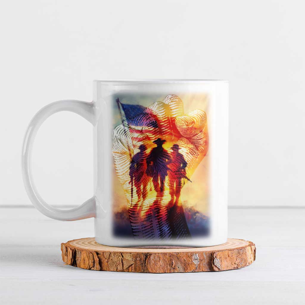 911 Memorial Patriot Day Ceramic Mug American Flag and Soldier Tribute Never Forget - Wonder Print Shop