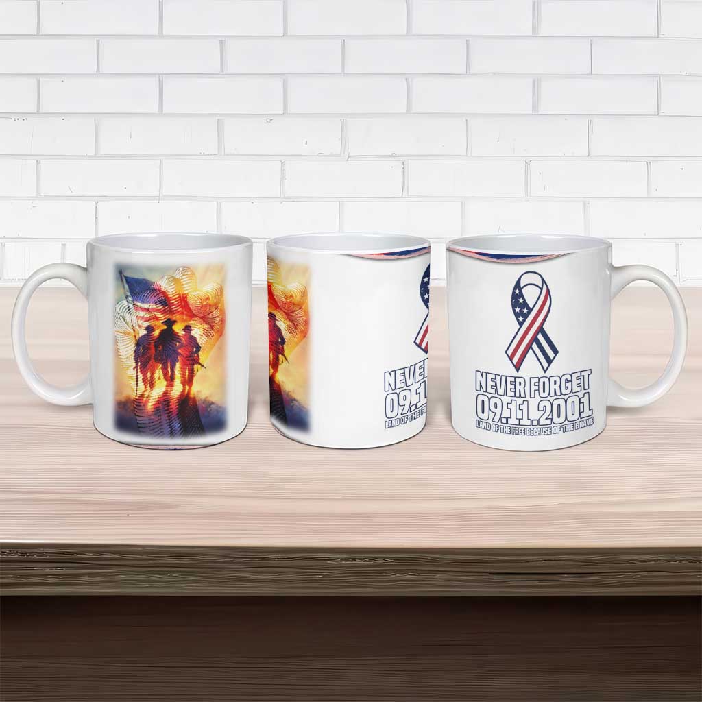 911 Memorial Patriot Day Ceramic Mug American Flag and Soldier Tribute Never Forget - Wonder Print Shop