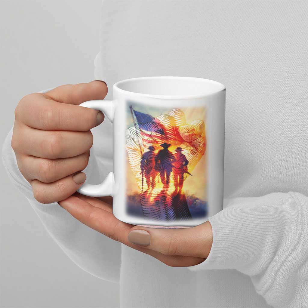 911 Memorial Patriot Day Ceramic Mug American Flag and Soldier Tribute Never Forget - Wonder Print Shop
