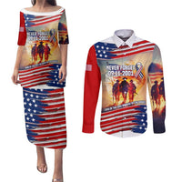 911 Memorial Patriot Day Couples Matching Puletasi and Long Sleeve Button Shirt American Flag and Soldier Tribute Never Forget - Wonder Print Shop