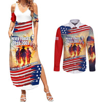 911 Memorial Patriot Day Couples Matching Summer Maxi Dress and Long Sleeve Button Shirt American Flag and Soldier Tribute Never Forget - Wonder Print Shop