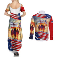911 Memorial Patriot Day Couples Matching Summer Maxi Dress and Long Sleeve Button Shirt American Flag and Soldier Tribute Never Forget - Wonder Print Shop