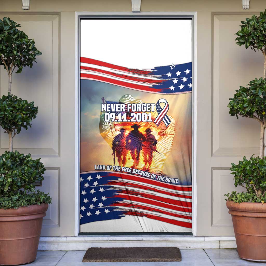 911 Memorial Patriot Day Door Cover American Flag and Soldier Tribute Never Forget - Wonder Print Shop