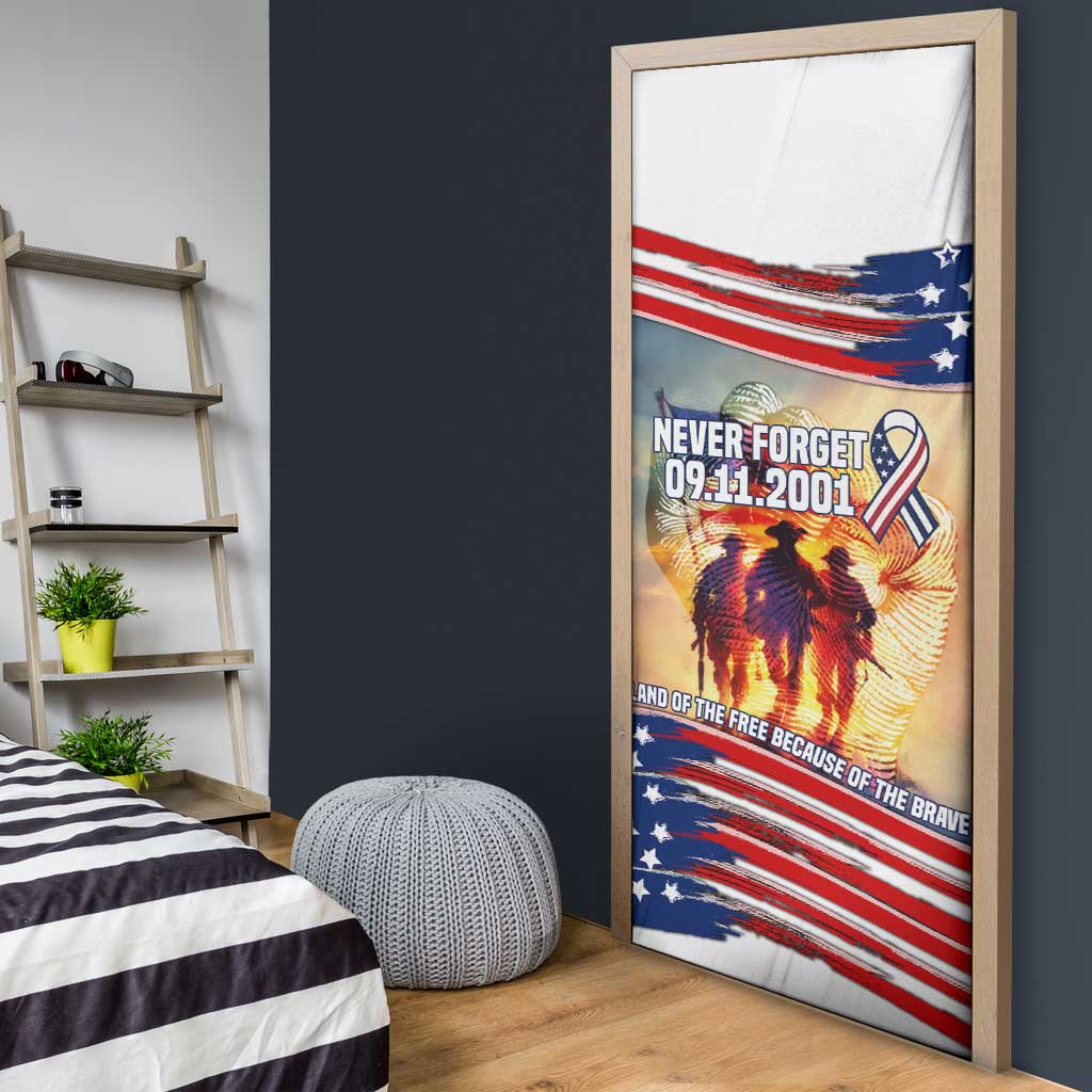911 Memorial Patriot Day Door Cover American Flag and Soldier Tribute Never Forget - Wonder Print Shop