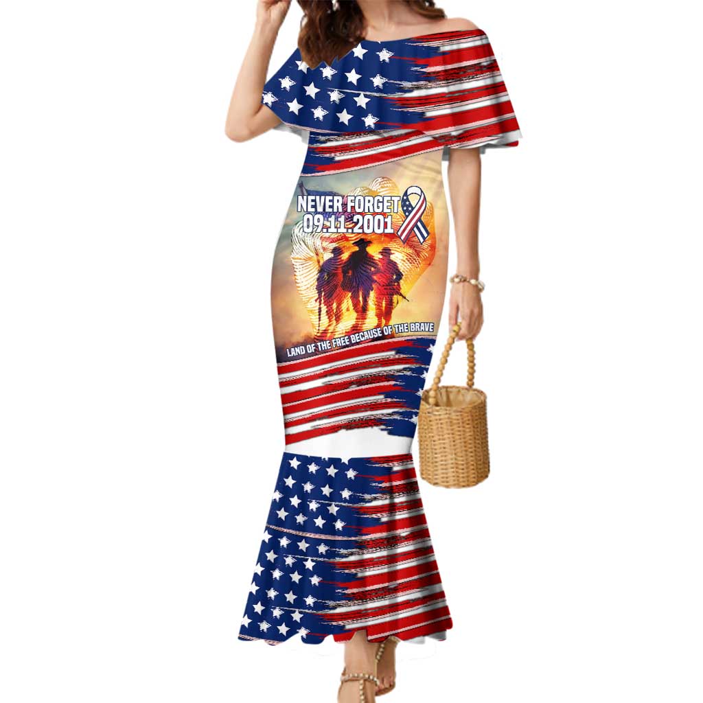 911 Memorial Patriot Day Family Matching Mermaid Dress and Hawaiian Shirt American Flag and Soldier Tribute Never Forget - Wonder Print Shop