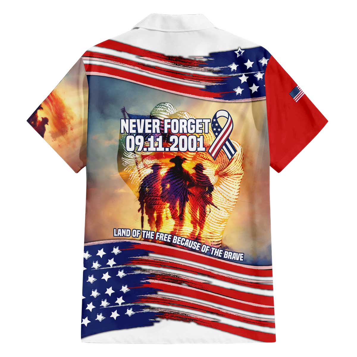 911 Memorial Patriot Day Family Matching Off The Shoulder Long Sleeve Dress and Hawaiian Shirt American Flag and Soldier Tribute Never Forget - Wonder Print Shop