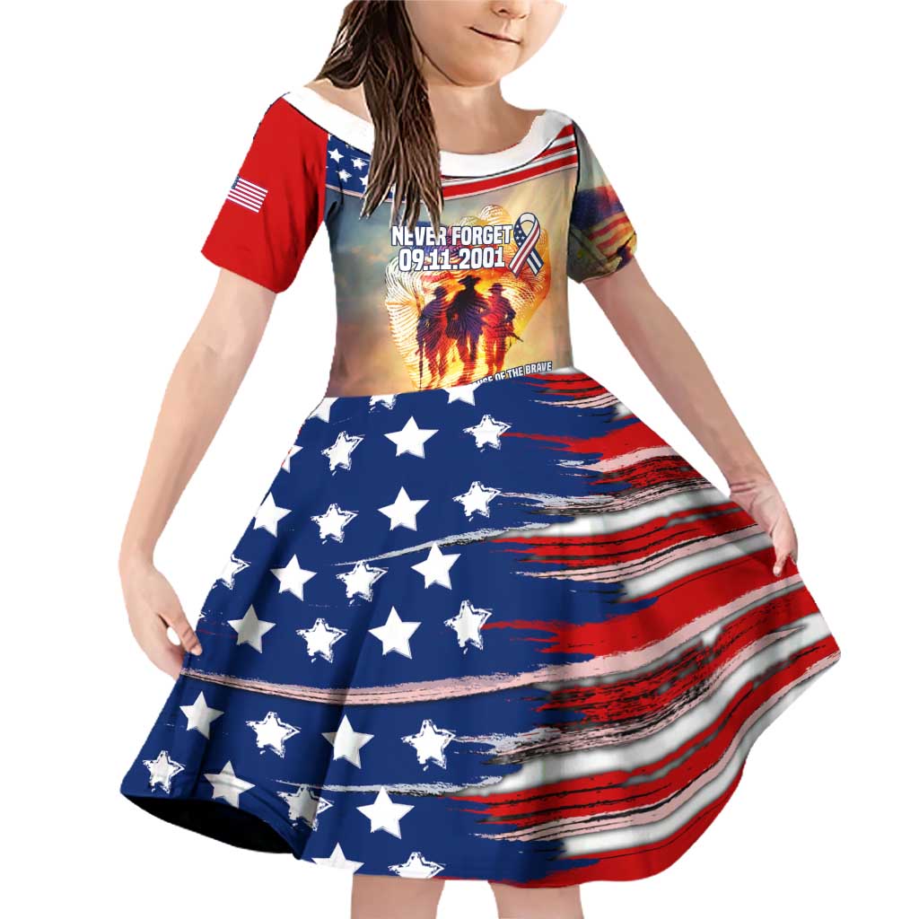 911 Memorial Patriot Day Family Matching Off Shoulder Short Dress and Hawaiian Shirt American Flag and Soldier Tribute Never Forget - Wonder Print Shop
