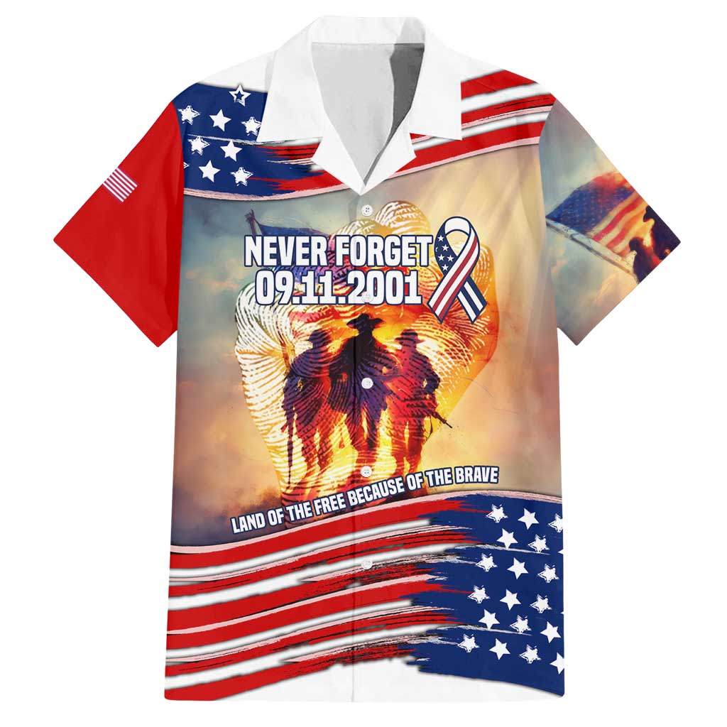 911 Memorial Patriot Day Family Matching Off Shoulder Short Dress and Hawaiian Shirt American Flag and Soldier Tribute Never Forget - Wonder Print Shop