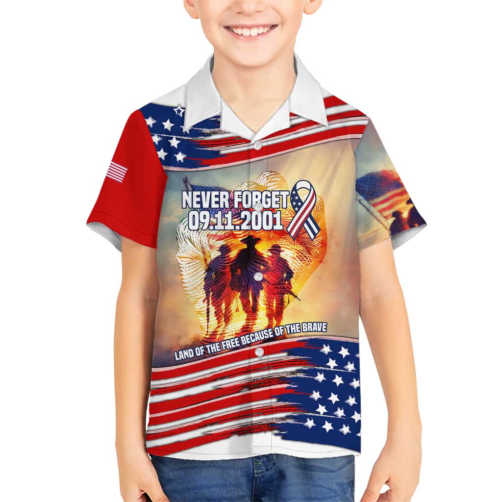 911 Memorial Patriot Day Family Matching Off Shoulder Short Dress and Hawaiian Shirt American Flag and Soldier Tribute Never Forget - Wonder Print Shop
