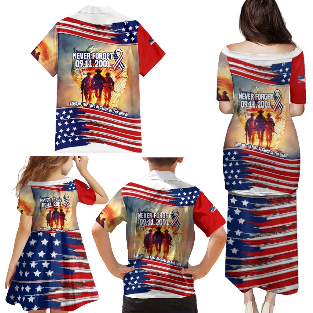 911 Memorial Patriot Day Family Matching Puletasi and Hawaiian Shirt American Flag and Soldier Tribute Never Forget - Wonder Print Shop