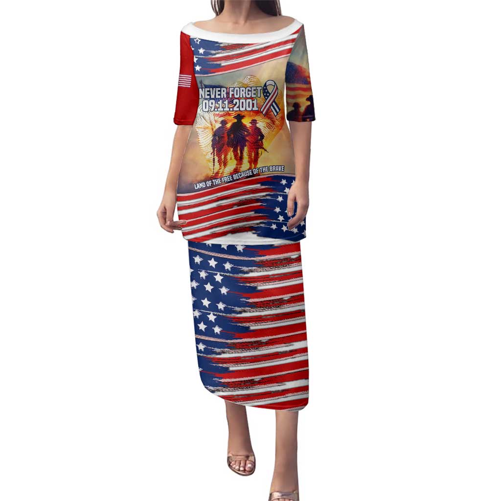 911 Memorial Patriot Day Family Matching Puletasi and Hawaiian Shirt American Flag and Soldier Tribute Never Forget - Wonder Print Shop