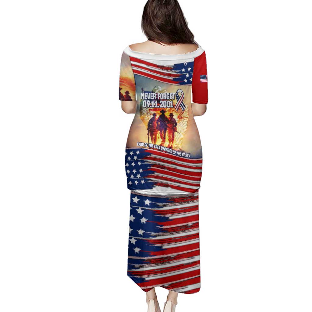 911 Memorial Patriot Day Family Matching Puletasi and Hawaiian Shirt American Flag and Soldier Tribute Never Forget - Wonder Print Shop