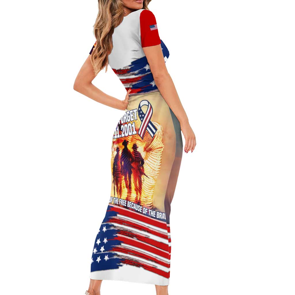 911 Memorial Patriot Day Family Matching Short Sleeve Bodycon Dress and Hawaiian Shirt American Flag and Soldier Tribute Never Forget - Wonder Print Shop