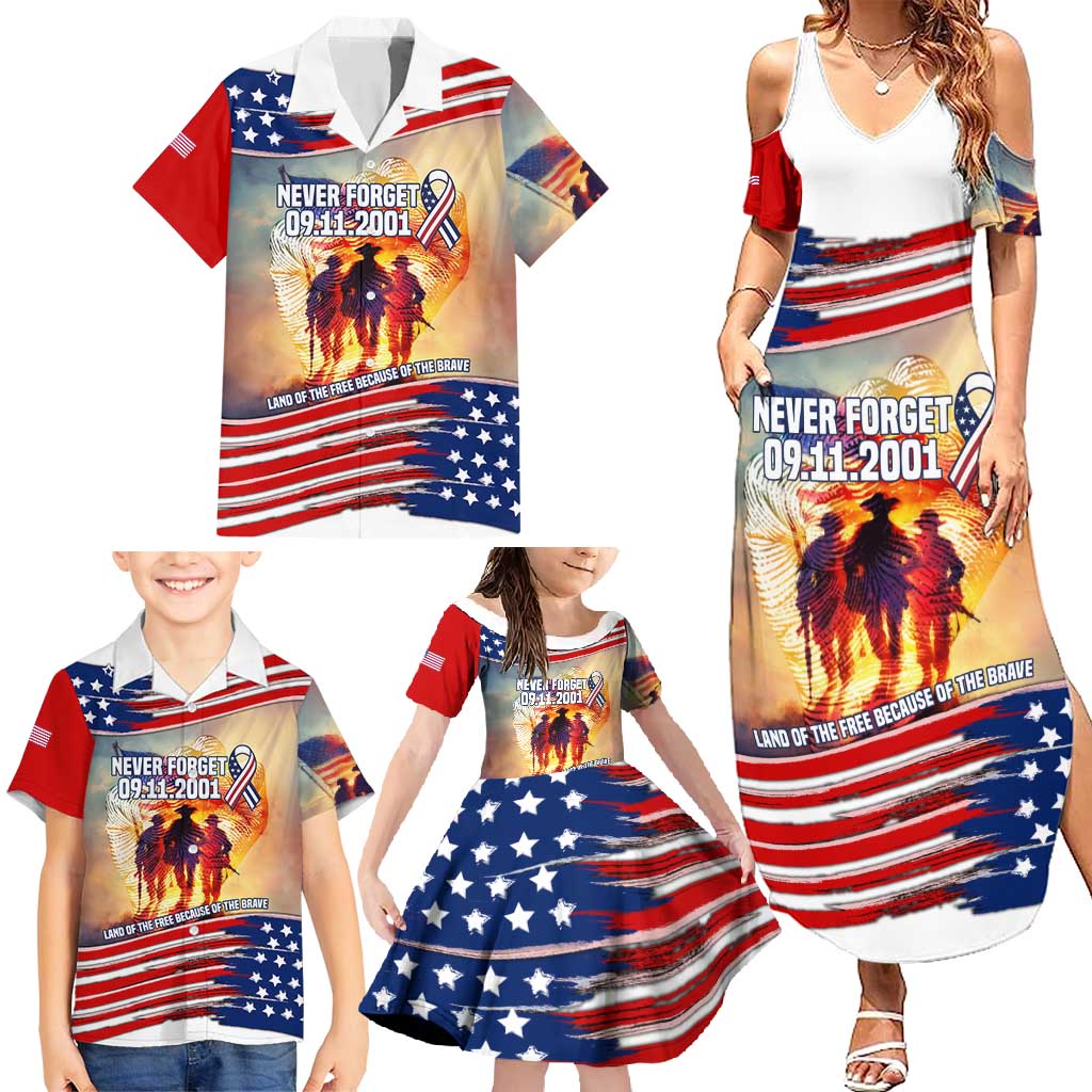 911 Memorial Patriot Day Family Matching Summer Maxi Dress and Hawaiian Shirt American Flag and Soldier Tribute Never Forget - Wonder Print Shop