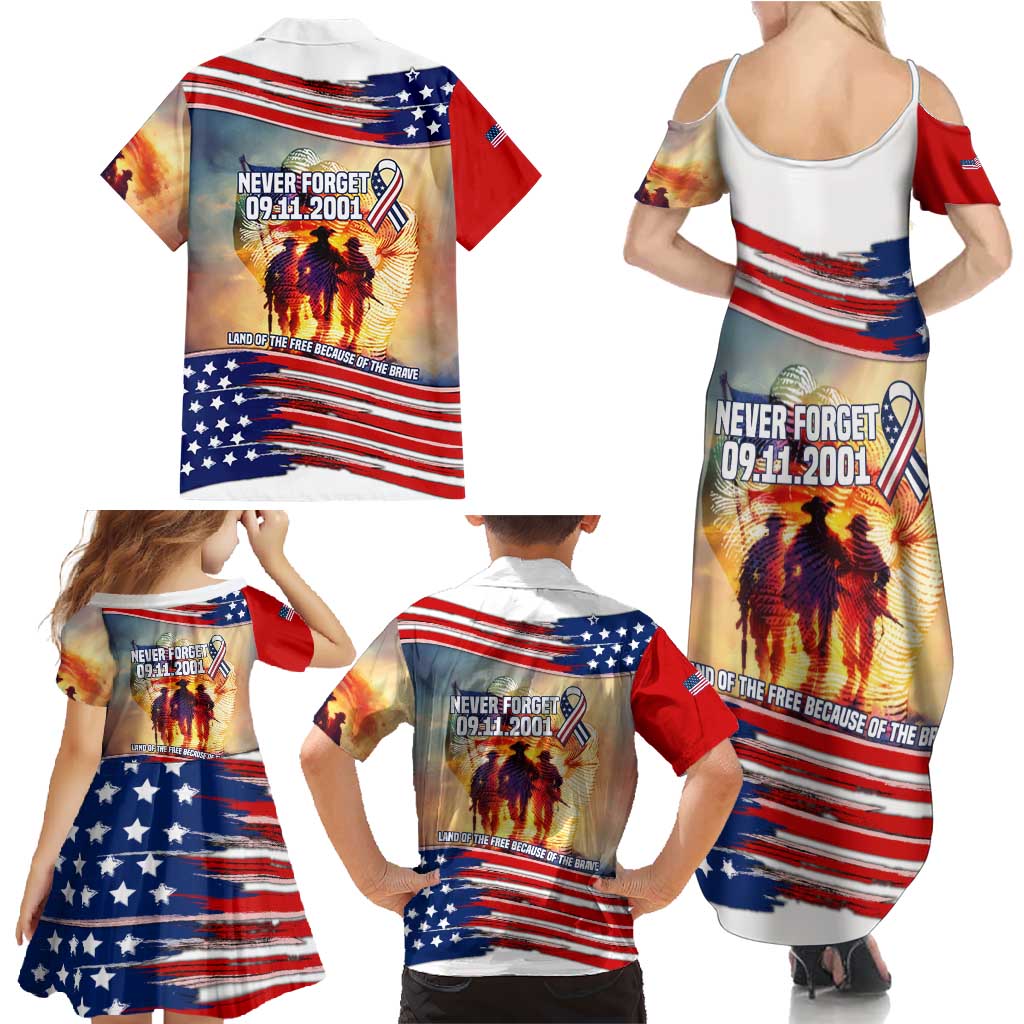 911 Memorial Patriot Day Family Matching Summer Maxi Dress and Hawaiian Shirt American Flag and Soldier Tribute Never Forget - Wonder Print Shop