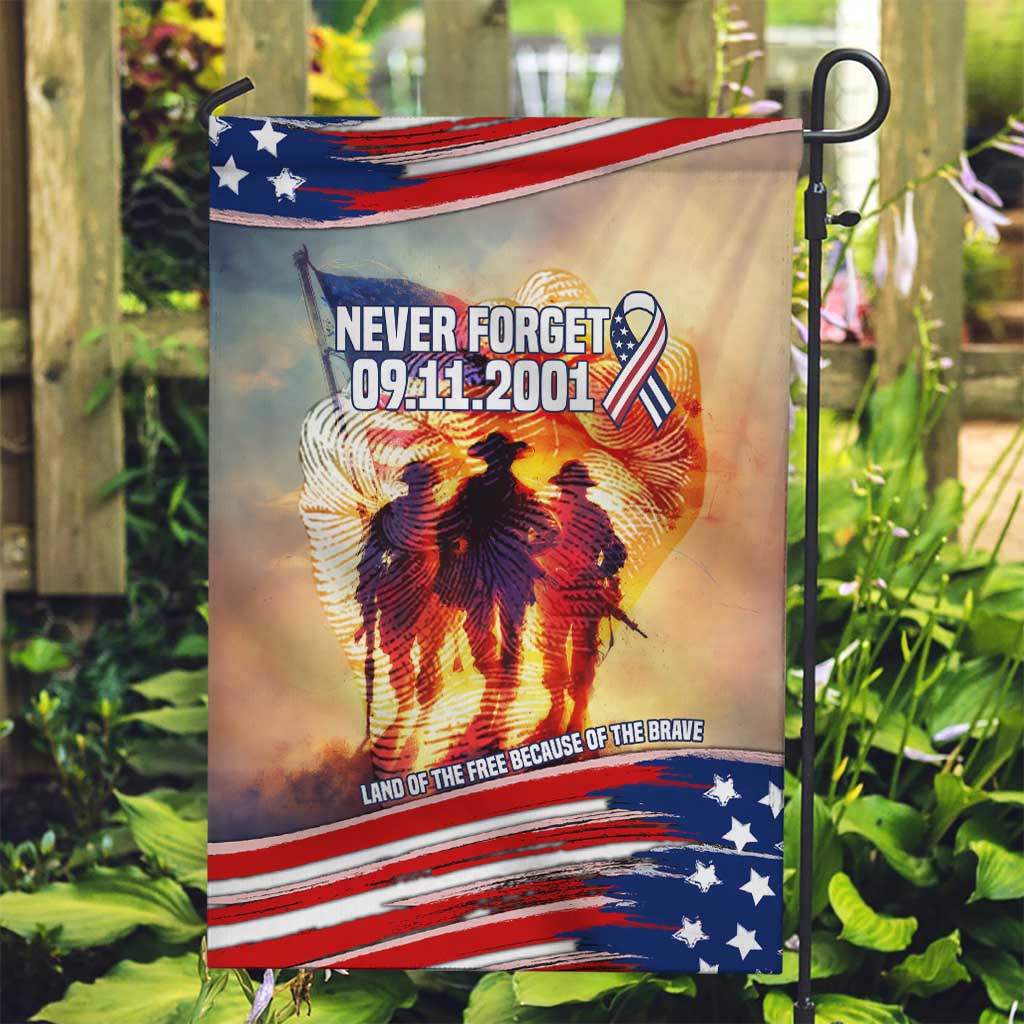 911 Memorial Patriot Day Garden Flag American Flag and Soldier Tribute Never Forget - Wonder Print Shop