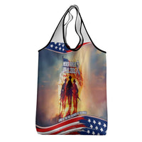 911 Memorial Patriot Day Grocery Bag American Flag and Soldier Tribute Never Forget - Wonder Print Shop