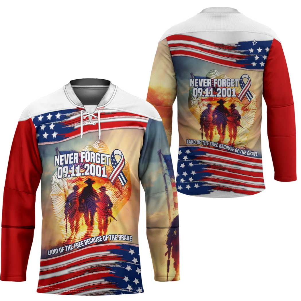 911 Memorial Patriot Day Hockey Jersey American Flag and Soldier Tribute Never Forget - Wonder Print Shop