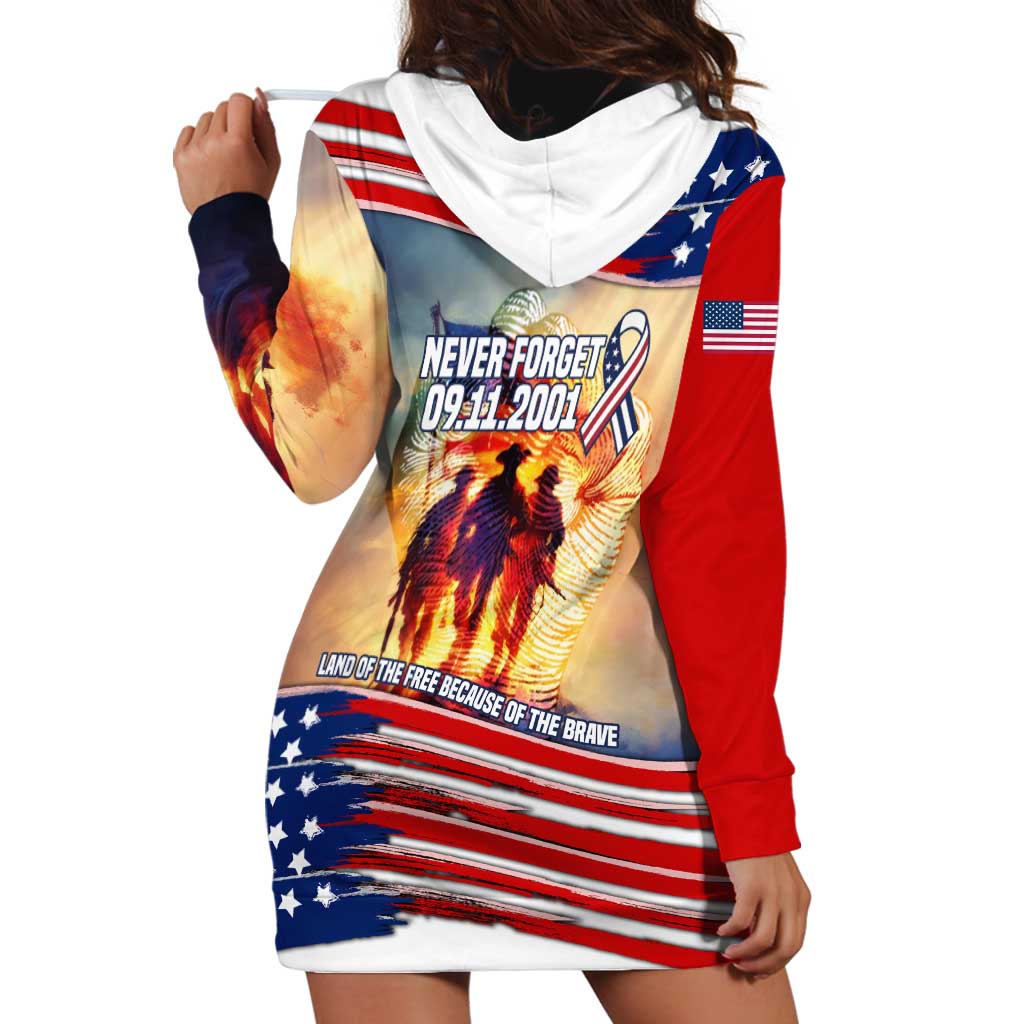 911 Memorial Patriot Day Hoodie Dress American Flag and Soldier Tribute Never Forget - Wonder Print Shop